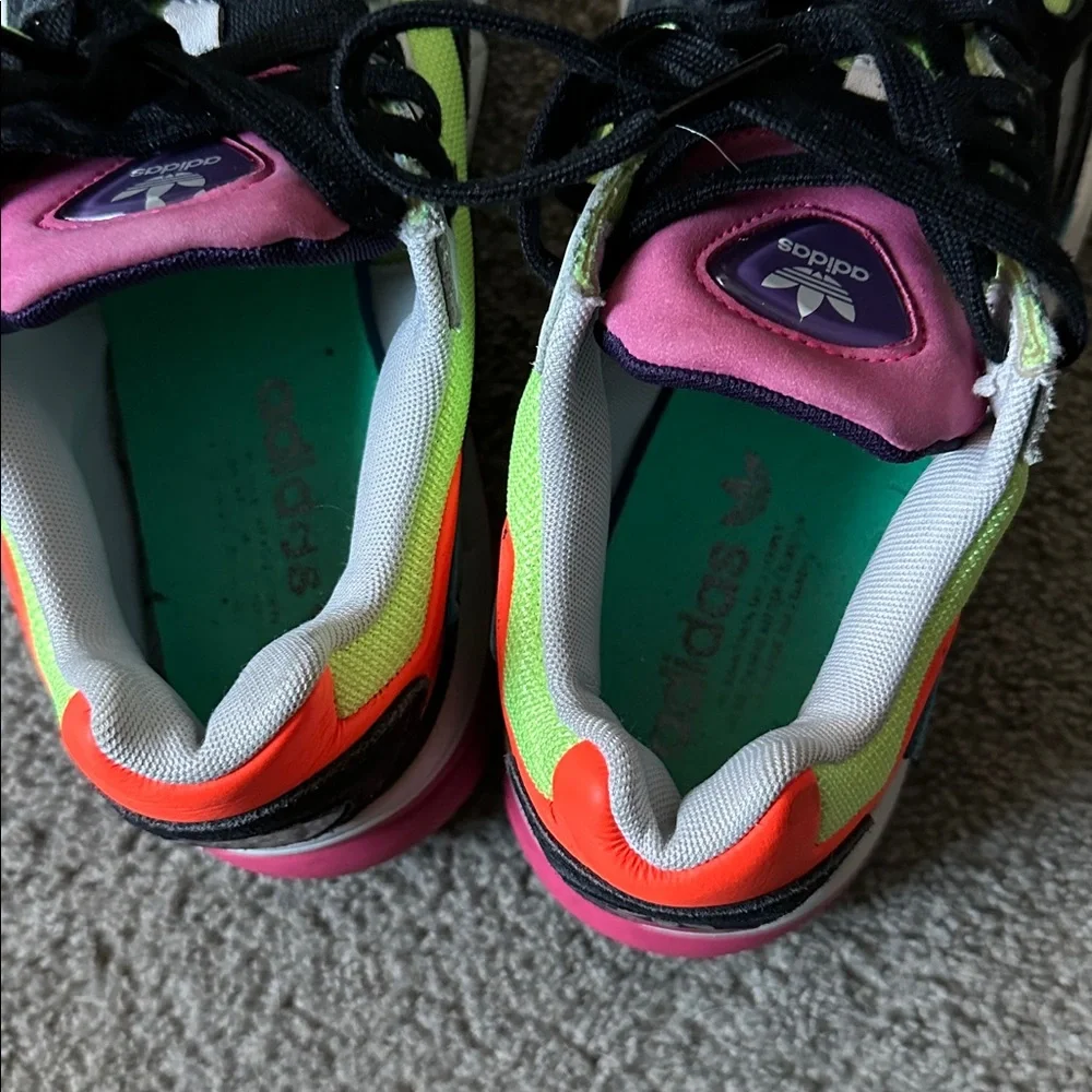 Adidas Women's Neon Green and Black Sneakers - Picture 3 of 6